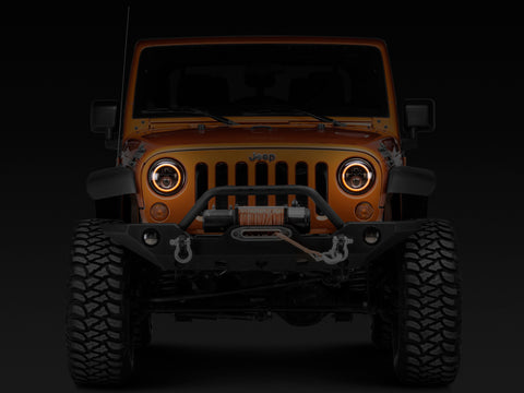 Raxiom 97-18 Jeep Wrangler TJ/JK Axial Halo Headlights w/ DRL Amber Signals- Blk Hsng (Clear Lens) - J108037