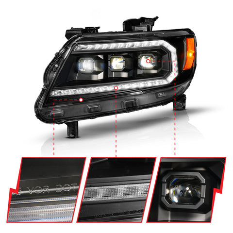 ANZO 15-22 Chevy Colorado Blk Housing Full LED DRL Projector Headlight w/ Sequential Light Bar - 111634