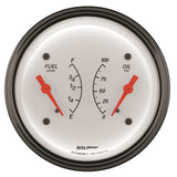 AutoMeter Gauge Dual Fuel & Oilp 3-3/8in. 0 Ohm(e) to 90 Ohm(f)& 100PSI Elec Arctic White - 1324