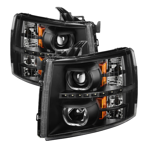 xTune Chevy Silverado 1500/2500/3500 07-13 LED Halo Projector Headlights Black PRO-JH-CSIL07-CFB-BK - 9032189