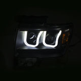 ANZO 2009-2014 Ford F-150 Projector Headlights w/ U-Bar Switchback Black w/ Amber - 111383