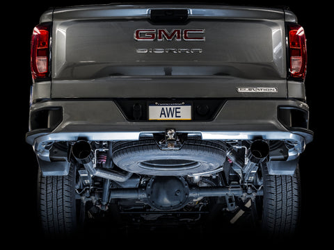 AWE Tuning 4th Gen GM 1500 5.3L 0FG Cat-Back Split Rear Exit (Flat Bumper) - Dual Diamond Tips - 3015-33206