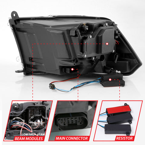 ANZO 2009-2018 Dodge Ram 1500 Led Projector Plank Style Switchback H.L Halo Black Amber (OE Style) - 111464