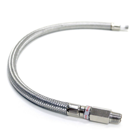 Kleinn 18In Stainless Steel Braided Leader Hose w/ Check Valve-1/8In M NPT Inlet/ 1/4In M NPT Outlet - 30102