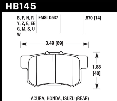 Hawk 06+ Civic Si Ceramic Street Rear Brake Pads - HB145Z.570