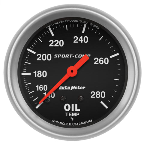 Autometer 2-5/8in 140-280 Degree F Mechanical 12ft Oil Temp Sport-Comp Gauge - 3443
