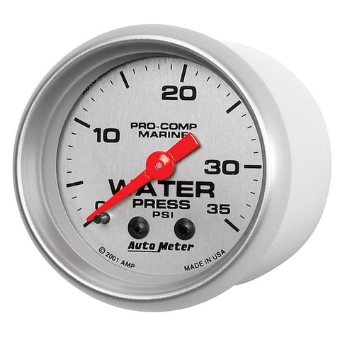Autometer Marine Silver 2-1/16in 35 PSI Mechanical Water Pressure Gauge - 200772-33