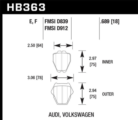 Hawk 00-04 Audi A6 Quattro/00-03 A8 Quattro / 03-05 VW Passat Blue 9012 Front Race Brake Pads - HB363E.689