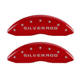 MGP Front set 2 Caliper Covers Engraved Front Silverado Red finish silver ch - 14207FSILRD
