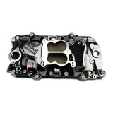 Edelbrock 65-90 BB Chevy Oval Port Heads Performer 2-O Manifold - Black Plasma - 2161-BP