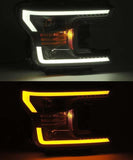 AlphaRex 18-20 Ford F-150 LUXX LED Proj Headlights Plank Style Jet Blk w/Activ Light/Seq Signal/DRL - 880174