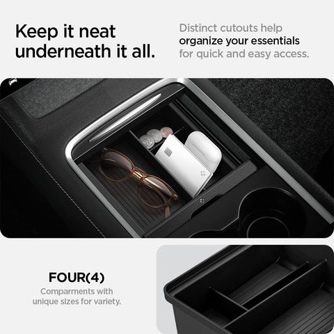 Spigen Console Organizer Tray (Carbon Edition) Designed for Tesla Model 3/Y with Smooth Slide Technology 2023/2022 - W11350
