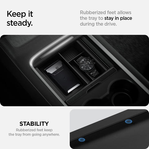 Spigen Console Organizer Tray (Carbon Edition) Designed for Tesla Model 3/Y with Smooth Slide Technology 2023/2022 - W11350