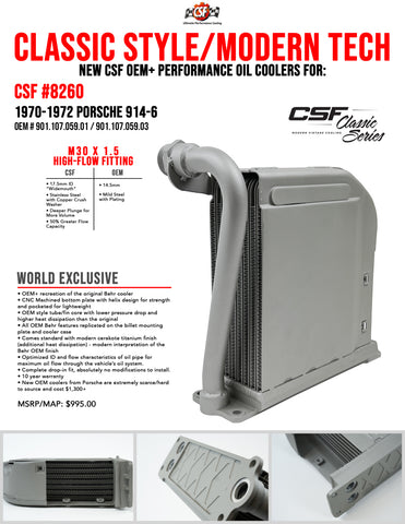 CSF 70-72 Porsche 914.6 / 70-76 Porsche 914 w/ Flat 6 Conversion Engine Oil Cooler - 8260