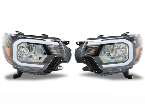 Raxiom 12-15 Toyota Tacoma Axial Series Headlights/Seq LED Bar- Black- Clear Lens - TT21848
