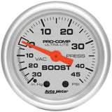 Autometer Ultra-Lite 52mm 30 IN HG/45 PSI Mechanical Boost/Vacuum Gauge - 4308