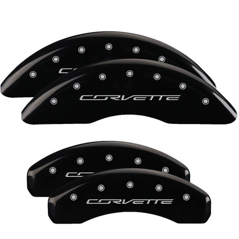 MGP 4 Caliper Covers Engraved Front & Rear C7/Corvette Black finish silver ch - 13084SCV7BK