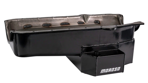 Moroso 86-Up Chevrolet Small Block (w/1 Pc Seal) Road Race Wet Sump 7qt 7.5in Steel Oil Pan - Black - 21815