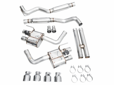 AWE 2024 Ford Mustang GT Fastback S650 RWD SwitchPath Cat-Back Exhaust w/ Quad Chrome Silver Tips - 3025-42650