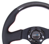 NRG Carbon Fiber Steering Wheel (315mm) Leather Trim w/Red Stitching - ST-310CFRS