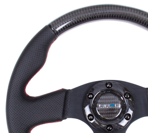 NRG Carbon Fiber Steering Wheel (315mm) Leather Trim w/Red Stitching - ST-310CFRS