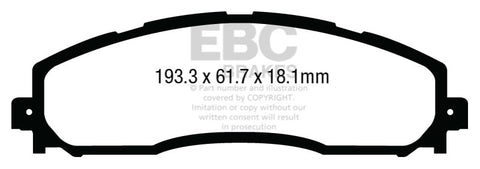EBC 13+ Ford F250 (inc Super Duty) 6.2 (2WD) Extra Duty Rear Brake Pads - ED93016