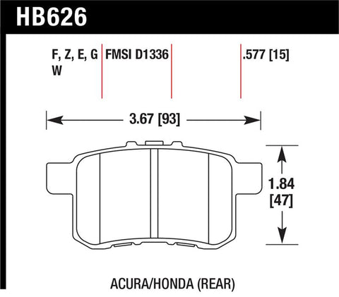 Hawk 08-10 Honda Accord 2.4L/3.0L/3.5L / 09-10 Acura TST 2.4L HPS Street Rear Brake Pads - HB626F.577