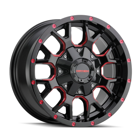 Mayhem 8015 Warrior 20x9 / 6x135 BP / 0mm Offset / 106mm Hub Black w/ Prism Red Wheel - 8015-2937BTR
