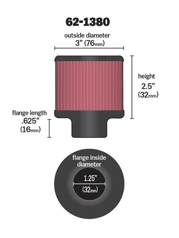 K&N 1.25in Flange ID x 3in OD x 2.5 inch H Rubber Base Crankcase Vent Filter - 62-1380