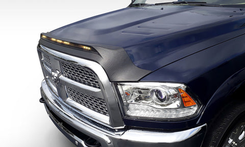 AVS 2009-2018 Dodge Ram 1500 (Excl Sport / Rebel) Aeroskin Low Profile Hood Shield w/ Lights - Black - 753004