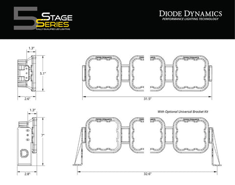 Diode Dynamics SS5 Pro Universal CrossLink 5-Pod Lightbar - Yellow Combo - DD7243