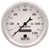 Autometer 5 inch 120mph Electric Programable w/ LCD ODO Old Tyme Speedometer - White - 1689
