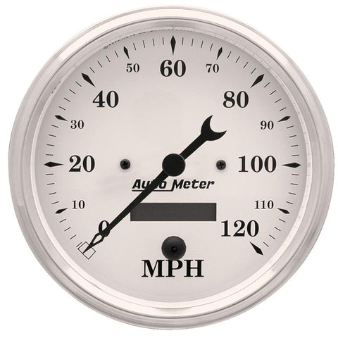 Autometer 5 inch 120mph Electric Programable w/ LCD ODO Old Tyme Speedometer - White - 1689