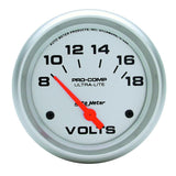 Autometer Ultra-Lite 66.7mm Short Sweep Electric 8-18 Volts Voltmeter - 4491
