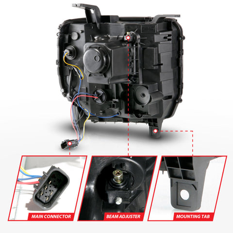 ANZO 2014-2015 GMC Sierra 1500HD Projector Plank Style Headlight Black W/ DRL - 111450