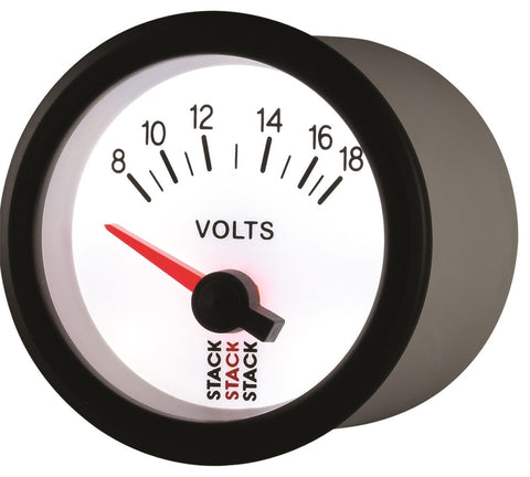 Autometer Stack 52mm 8-18V Electric Battery Voltage Gauge - White - ST3266