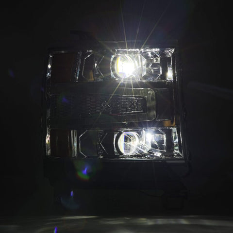 AlphaRex 16-18 Chevy 1500HD LUXX LED Proj Headlights Chrome w/Seq Actv Lgt / Seq Sig (Req PN 810023) - 880235