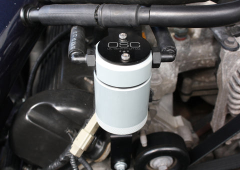 J&L 99-04 Ford Mustang GT Passenger Side Oil Separator 3.0 - Clear Anodized - 3019P-C