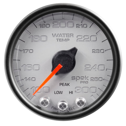 AutoMeter Gauge Water Temp 2-1/16in. 300 Deg. F Stepper Motor W/Peak & Warn Slvr/Blk Spek - P34622