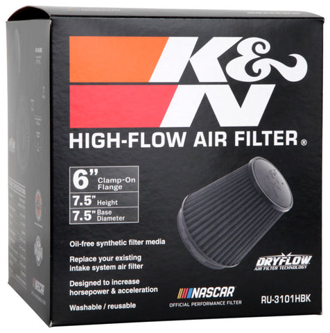 K&N Universal Rubber Filter Round Tapered 6in Flange ID x 7.5in Base OD x 5.25in Top OD x 8in Height - RU-3101HBK
