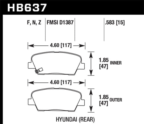 Hawk 09-10 Hyundai Genesis Sedan V8 Performance Ceramic Street Rear Brake Pads s - HB637Z.583