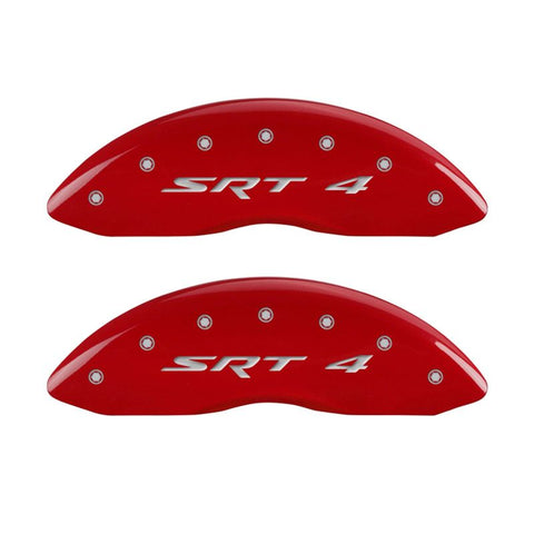MGP Front set 2 Caliper Covers Engraved Front SRT4 Red finish silver ch - 12002FSR4RD