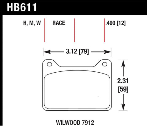 Hawk Wilwood 7912 DTC-30 Race Brake Pads - HB611W.490