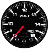 AutoMeter Gauge Voltmeter 2-1/16in. 16V Stepper Motor W/Peak & Warn Blk/Blk Spek-Pro - P344328