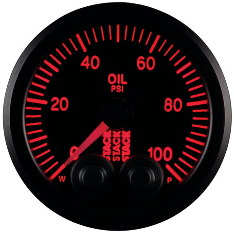 Autometer Stack Instruments Pro Control 52mm 0-100 PSI Oil Pressure Gauge - Black (1/8in NPTF Male) - ST3502