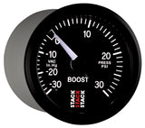 Autometer 52mm Stack Instruments -30INHG to +30PSI Mechanical Boost Gauge - Black - ST3112