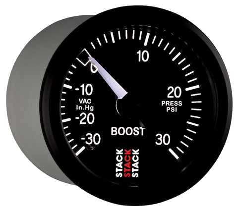 Autometer 52mm Stack Instruments -30INHG to +30PSI Mechanical Boost Gauge - Black - ST3112