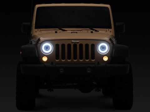 Raxiom 07-08 Jeep Wrangler JK Hi Output LED Headlights/Angel Eye DRL- Black Housing- Clear Lens - J211420