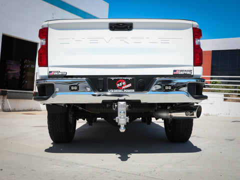 aFe Large Bore-HD 5 IN 409 SS DPF-Back Exhaust System w/Polished Tip 20-21 GM Truck V8-6.6L - 49-44125-P