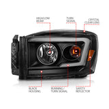 ANZO 06-09 Dodge RAM 1500/2500/3500 Headlights Black Housing/Clear Lens (w/Switchback Light Bars) - 111526